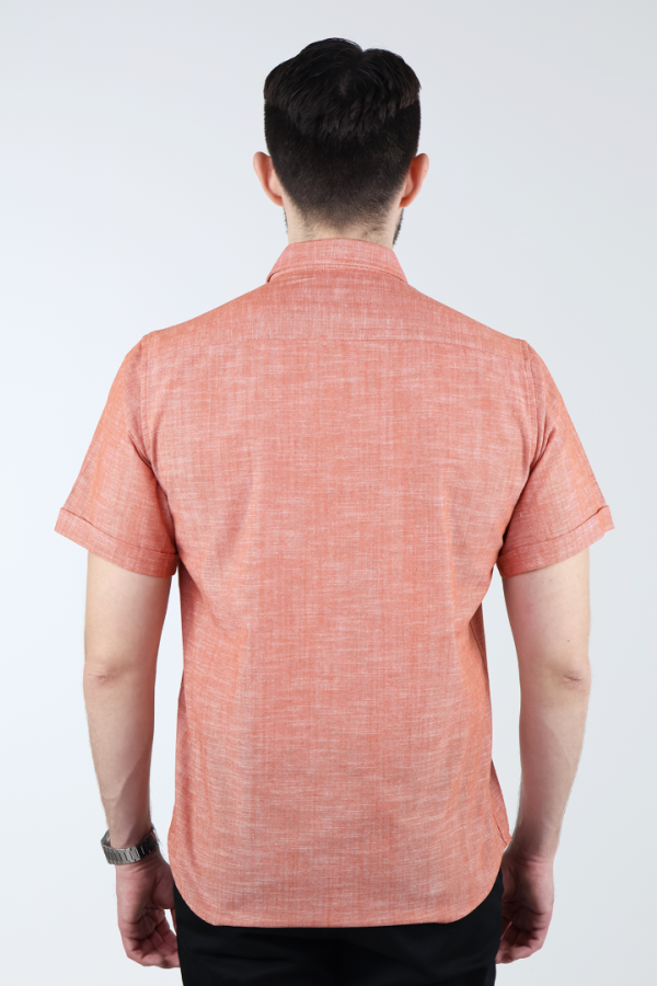 Camisa Con Bolsa Oculta Hombre Color Salmón Manga Corta Diseño Moderno
